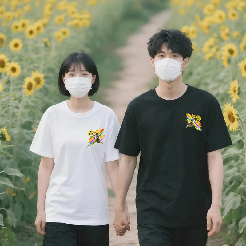 七夕礼物【向日葵】创意简约情侣装220克纯棉休闲百搭T恤礼盒装