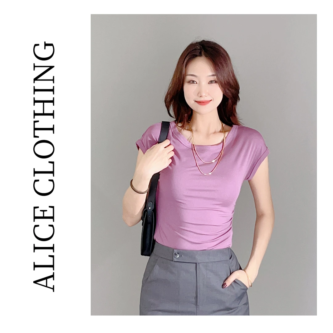 [alicelulu] “A4腰”百搭打底衫弹力褶皱 优雅显瘦 S2137762L