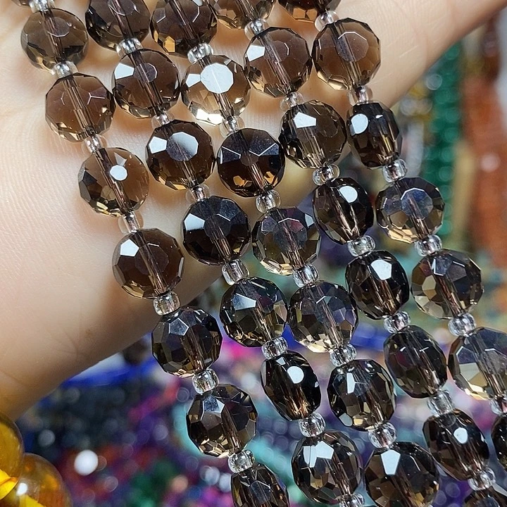 玛瑙/玉髓未镶嵌珠宝半成品天然茶晶切面卡8mm一条