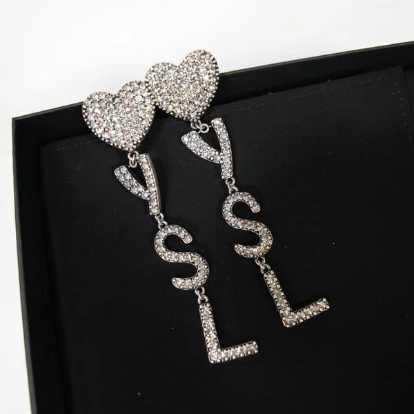 圣罗兰闪钻爱心字母耳夹