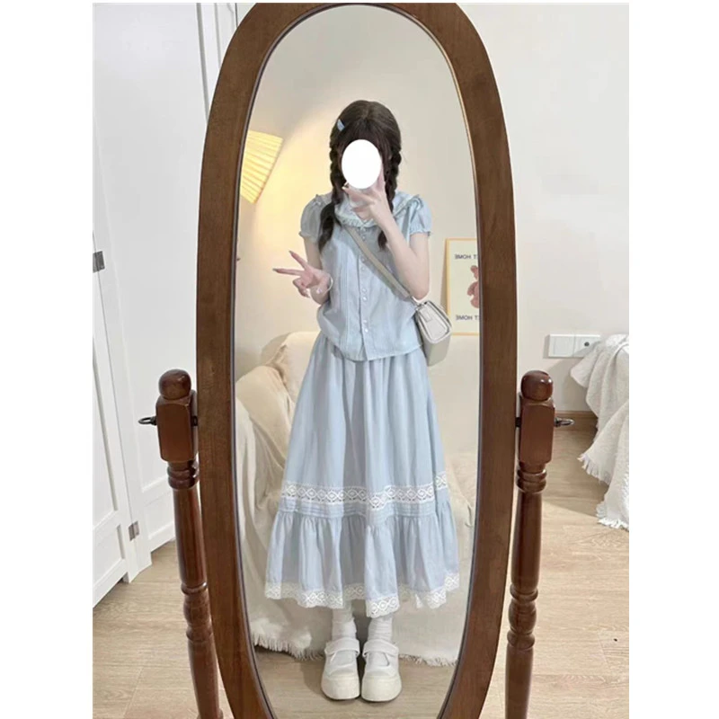 11岁大童13少女15初中学生夏季气质泡泡袖甜美时尚法式田园套装裙