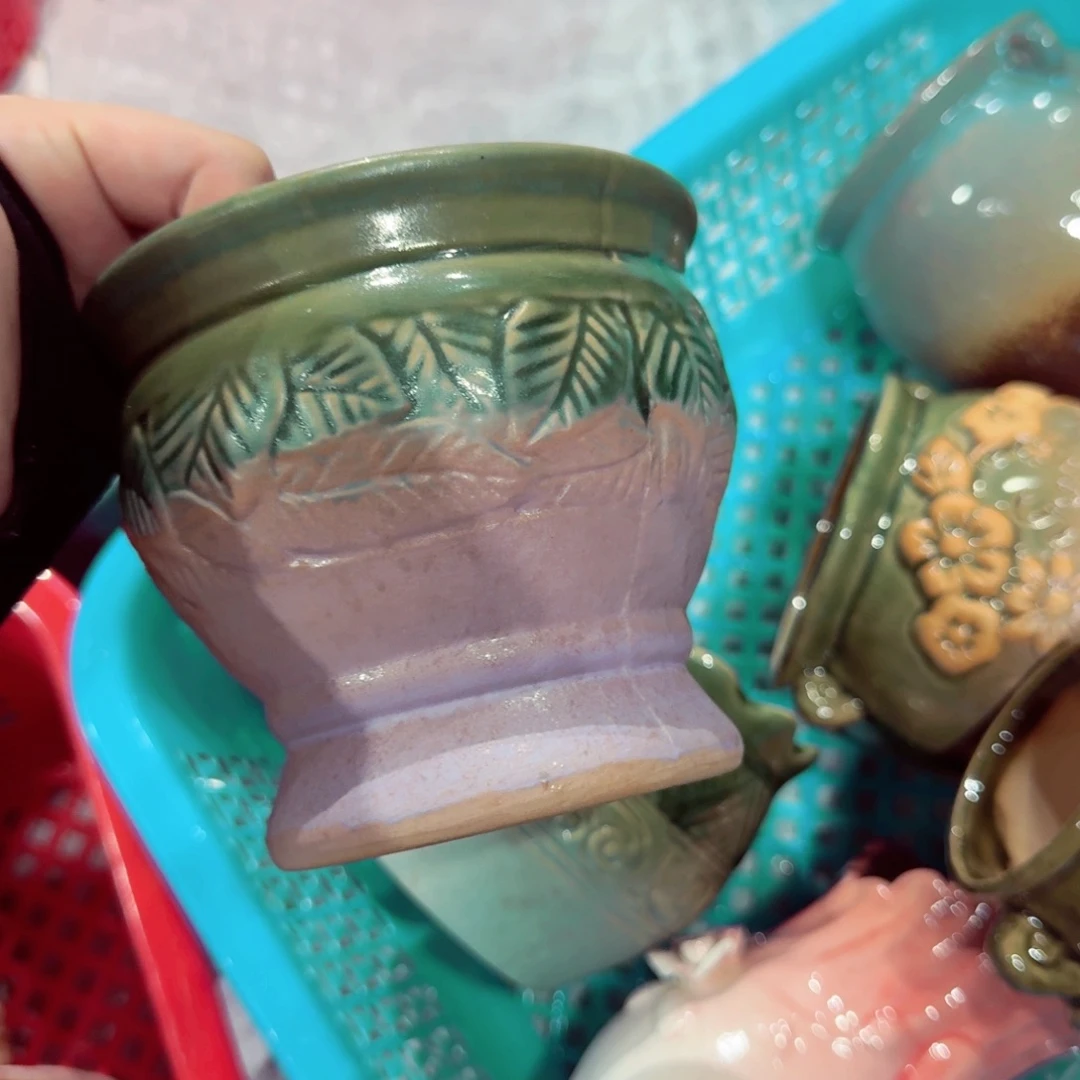 紫砂花盆粗陶精雕