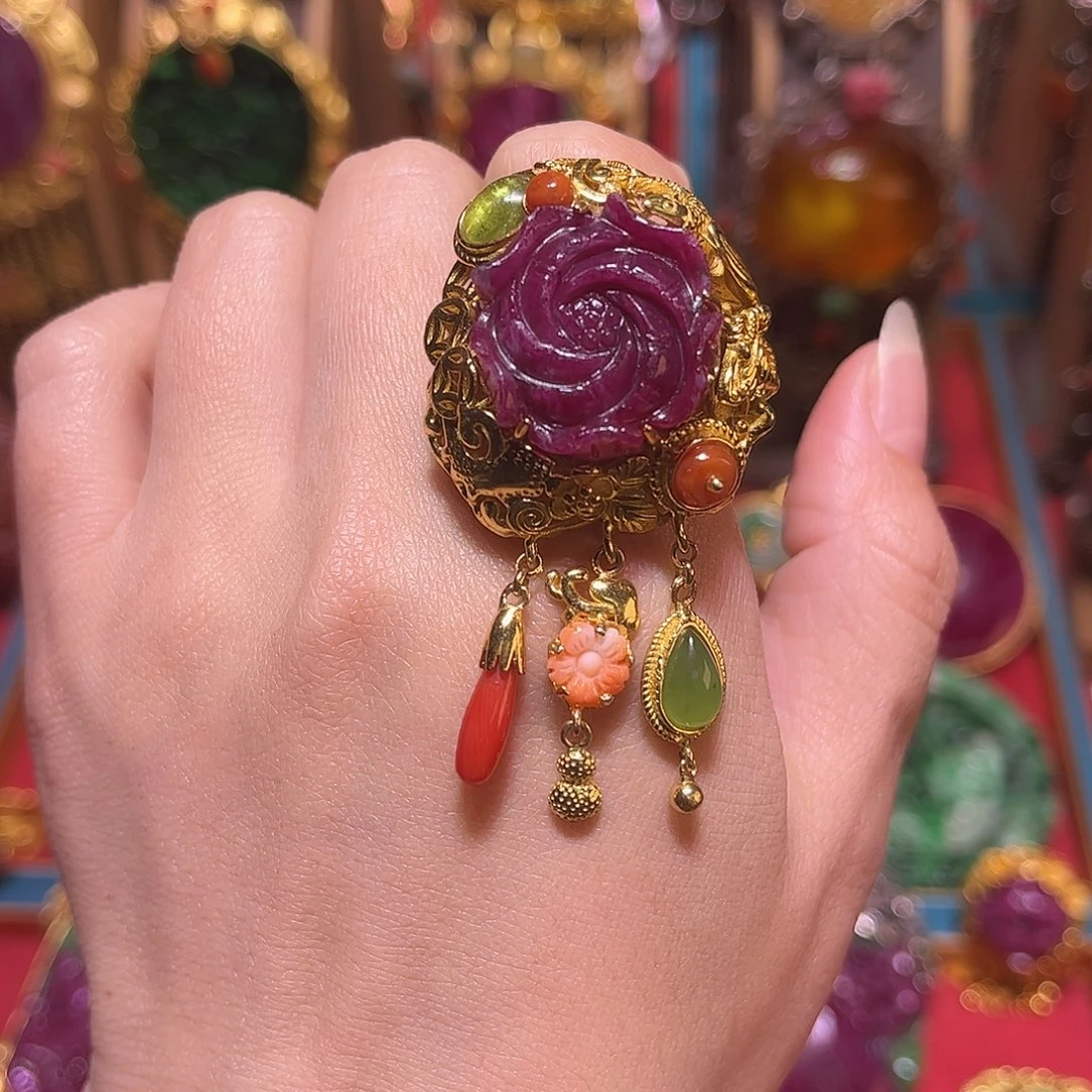 银S925镀金镶嵌红宝石戒指