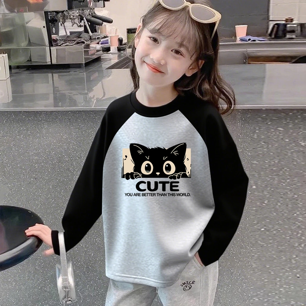 女童长袖T恤2025春装新款儿童卡通撞色打底衫小女孩百搭欧货上衣