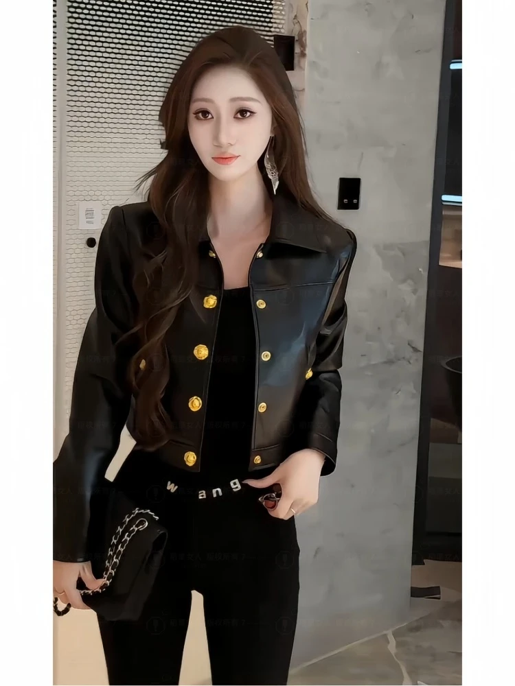 皮衣外套女2025春秋新款爆款复古黑色短款小个子洋气显瘦皮夹克