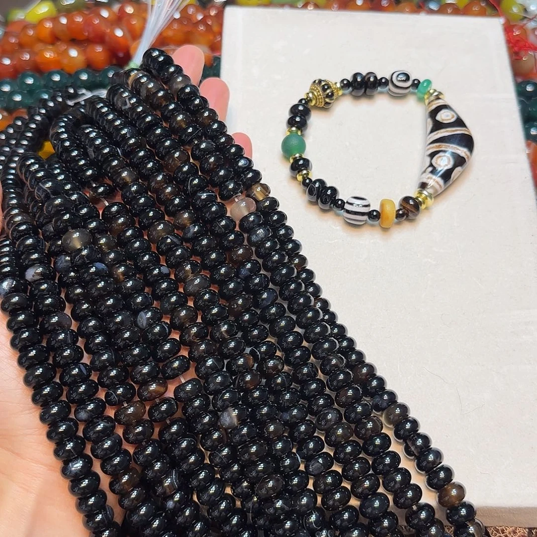 玛瑙/玉髓合金珠宝半成品黑玛瑙算盘10mm一条