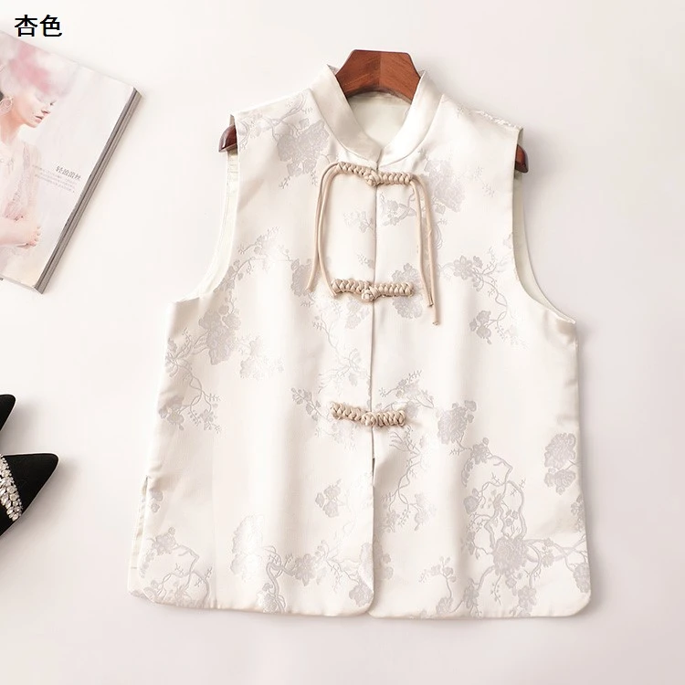 409643秋提花盘扣国风中长款无袖立领马夹