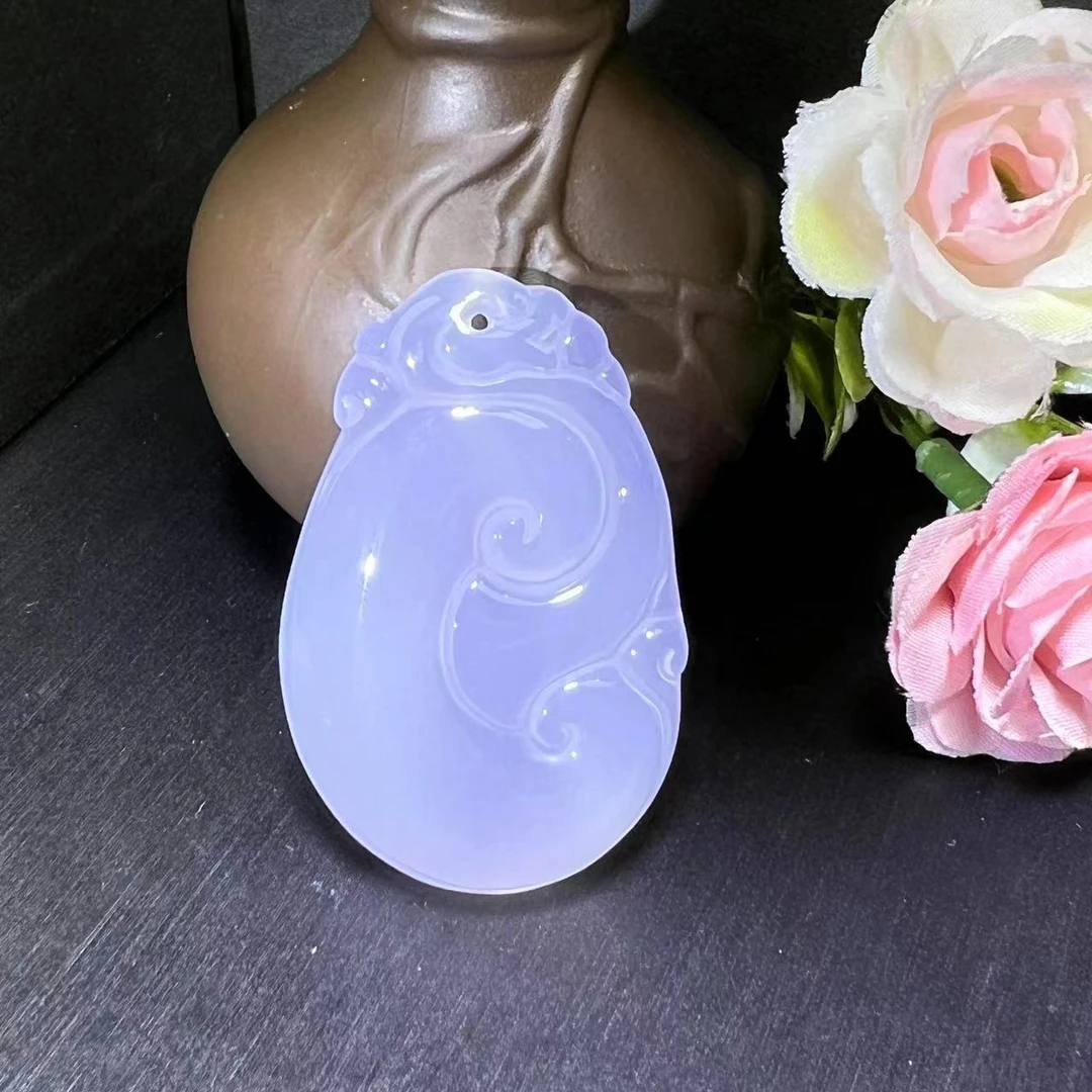 S7322-马料冰紫玛瑙玉如意吊坠-配绳子