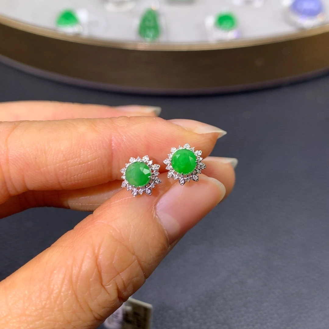 翡翠耳饰18K金镶嵌翡翠