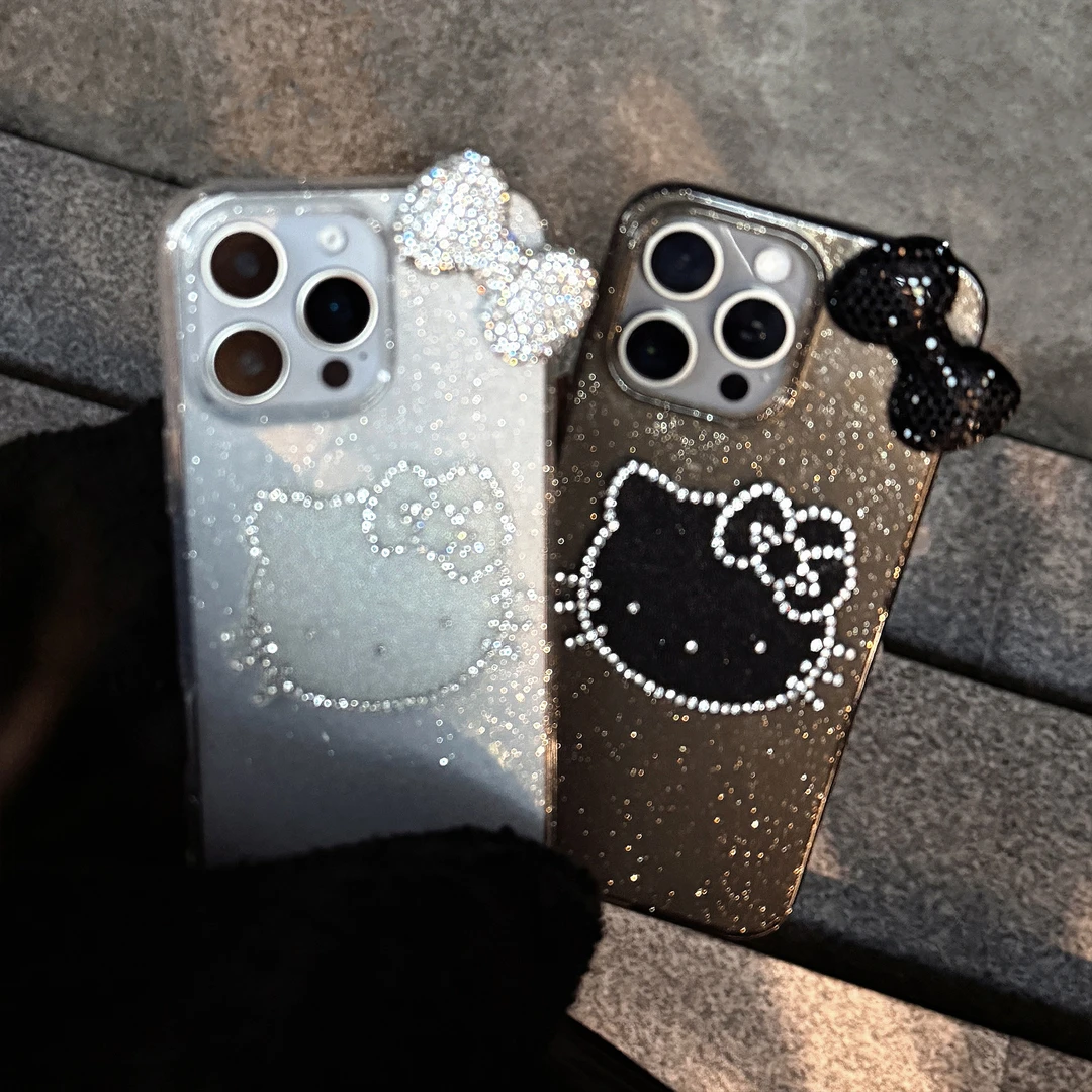 立体闪钻蝴蝶结猫咪苹果15promax手机壳16适用iphone14轻奢11闪粉