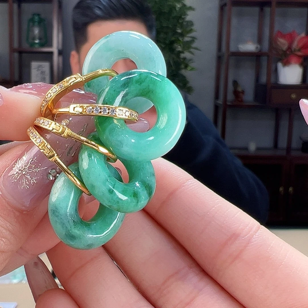 翡翠耳饰银S925镶嵌多样性发货一副