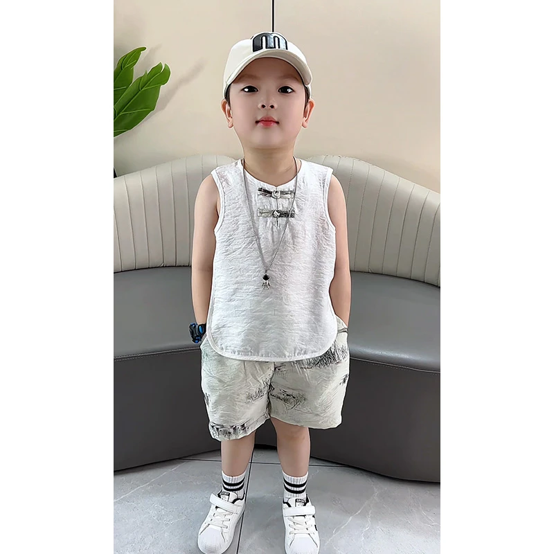 汉服男童夏装凉感背心套装2024新款儿童无袖夏季薄款宝宝古风衣服