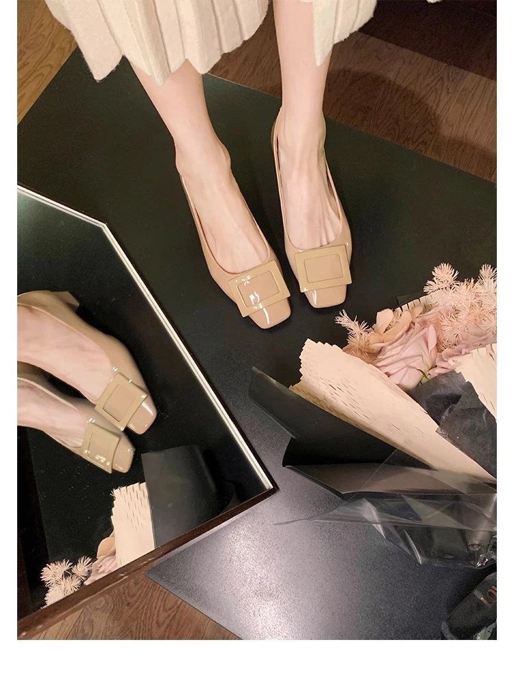 葡萄妈studiolee时尚方扣粗跟方头优雅气质高跟单鞋气质玛丽珍鞋