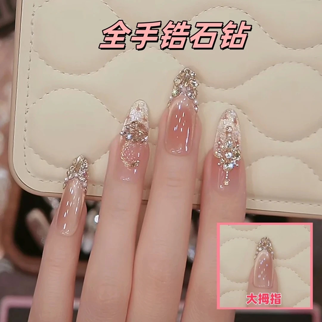 【俄耳甫斯·琴音】纯手工穿戴美甲猫眼光疗立体锆石钻爆闪蹦迪满钻