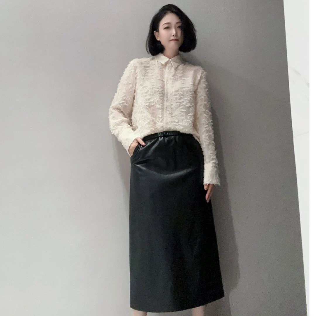 小众设计气质格调纯色提花长袖衬衣MT9082