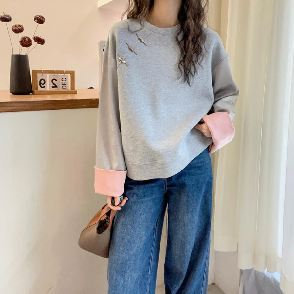 新中式国风新款宽松圆领盘扣打底拼接春秋洋气百搭减龄显廋卫衣女