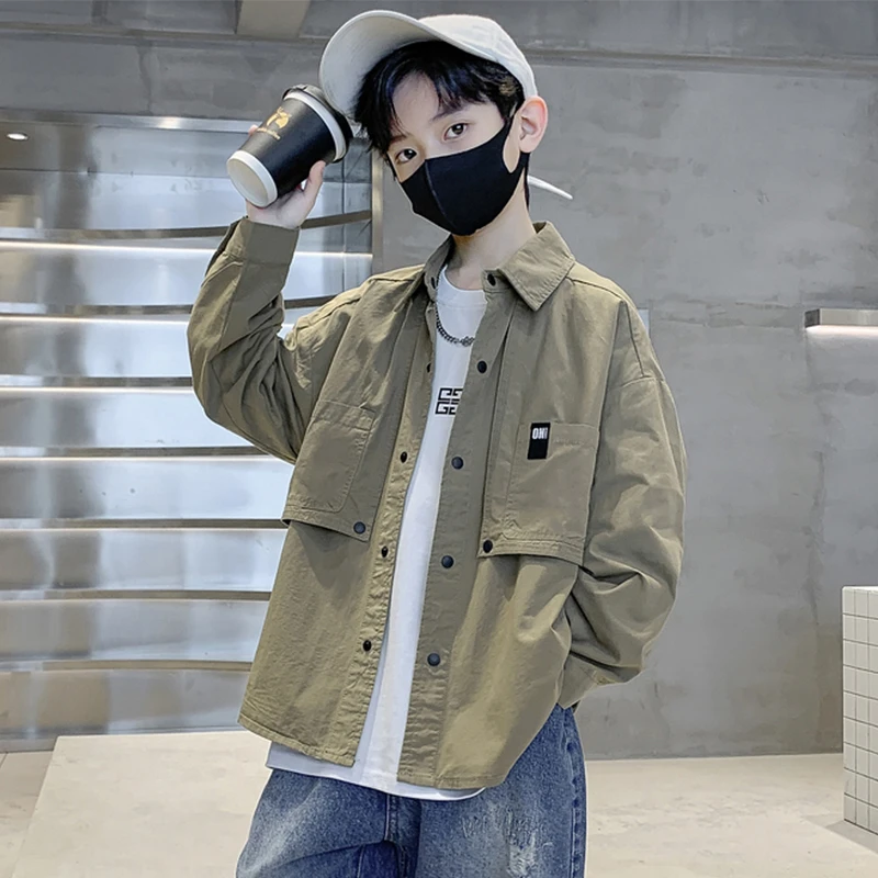 儿童装男童春装长袖衬衫2025新款中大童春季男孩春秋款衬衣外套潮