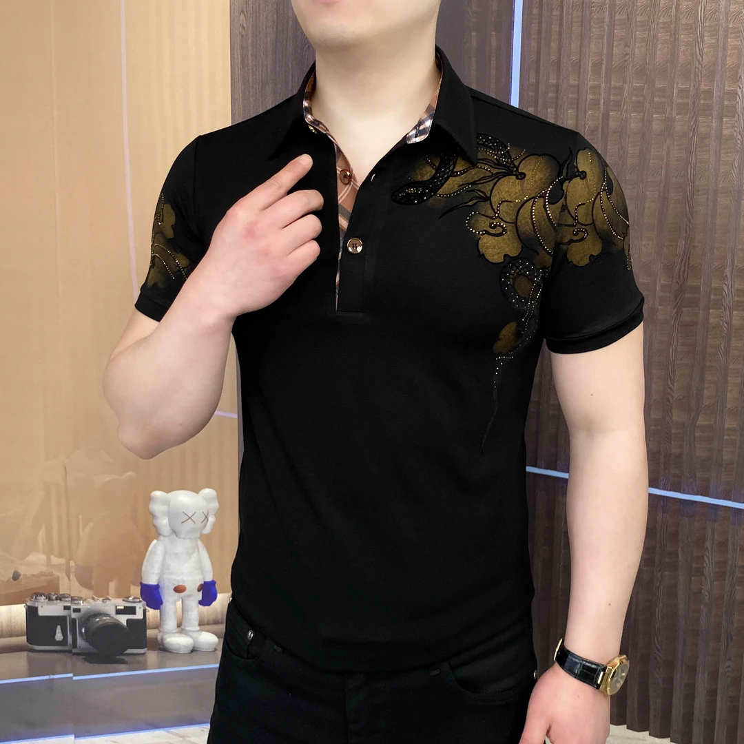 2025夏黄云蛇男士轻奢时尚休闲夏季半袖修身翻领Polo衫高品质百搭