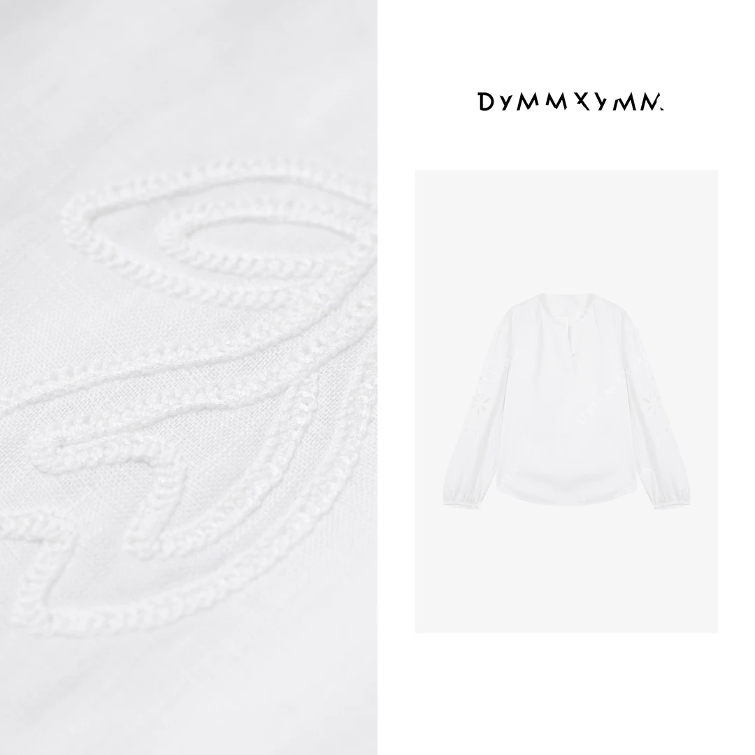 【DYMMXYMM】-早春极简风高级感白色镂空绣花亚麻套装衬衫-5SSP8604