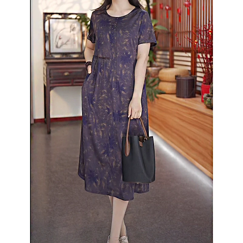 【霞光宝色】25新款桑蚕丝连衣裙高端大气上身清爽优雅宽松裙12426