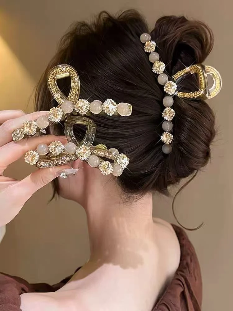 高端春夏满锆抓夹大号发量多女士盘发夹发卡气质鲨鱼夹发饰