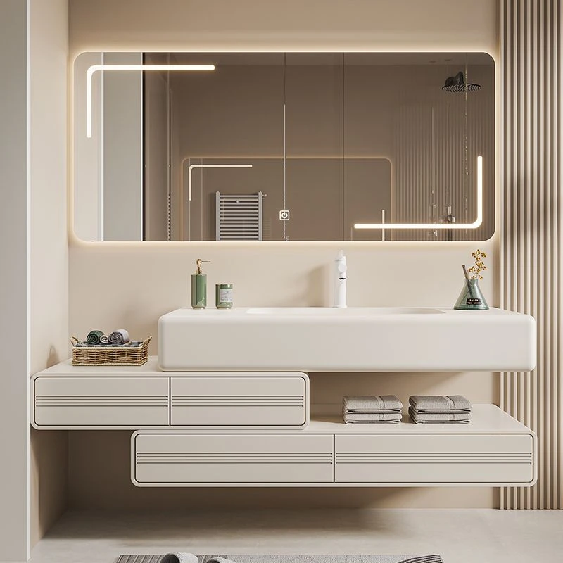 2025年最新款轻奢可丽耐一体盆浴室柜岩板陶瓷一体盆卫生间洗漱台