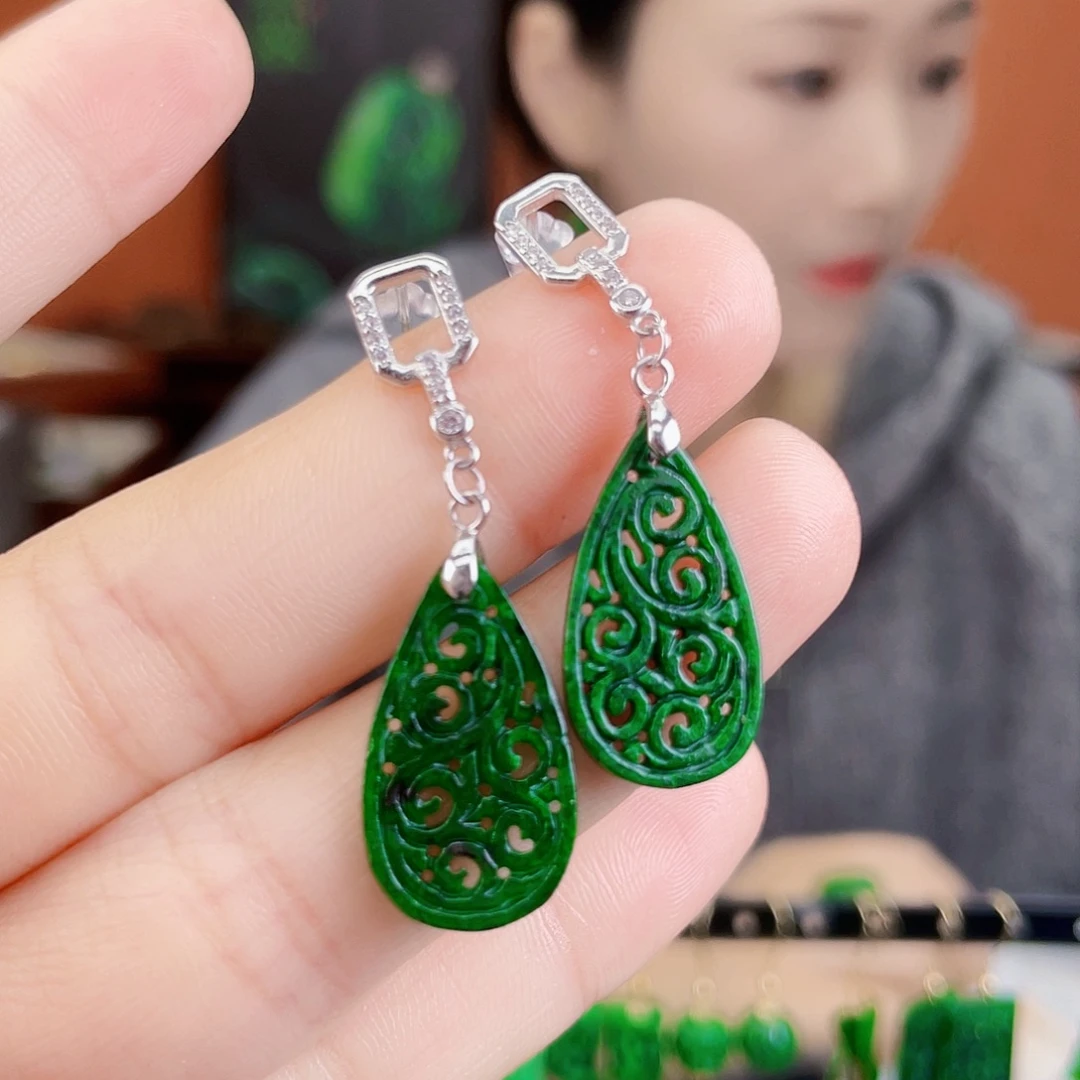 翡翠银S925镶嵌耳饰