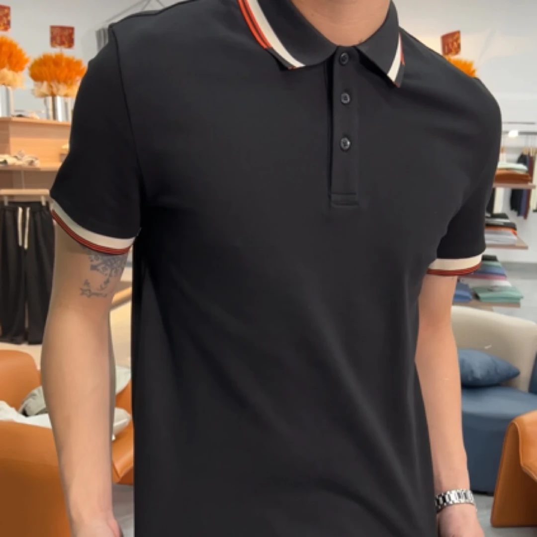 嘻哈哥轻奢夏季薄款冰丝珠地白色polo衫男短袖修身休闲翻领t恤男