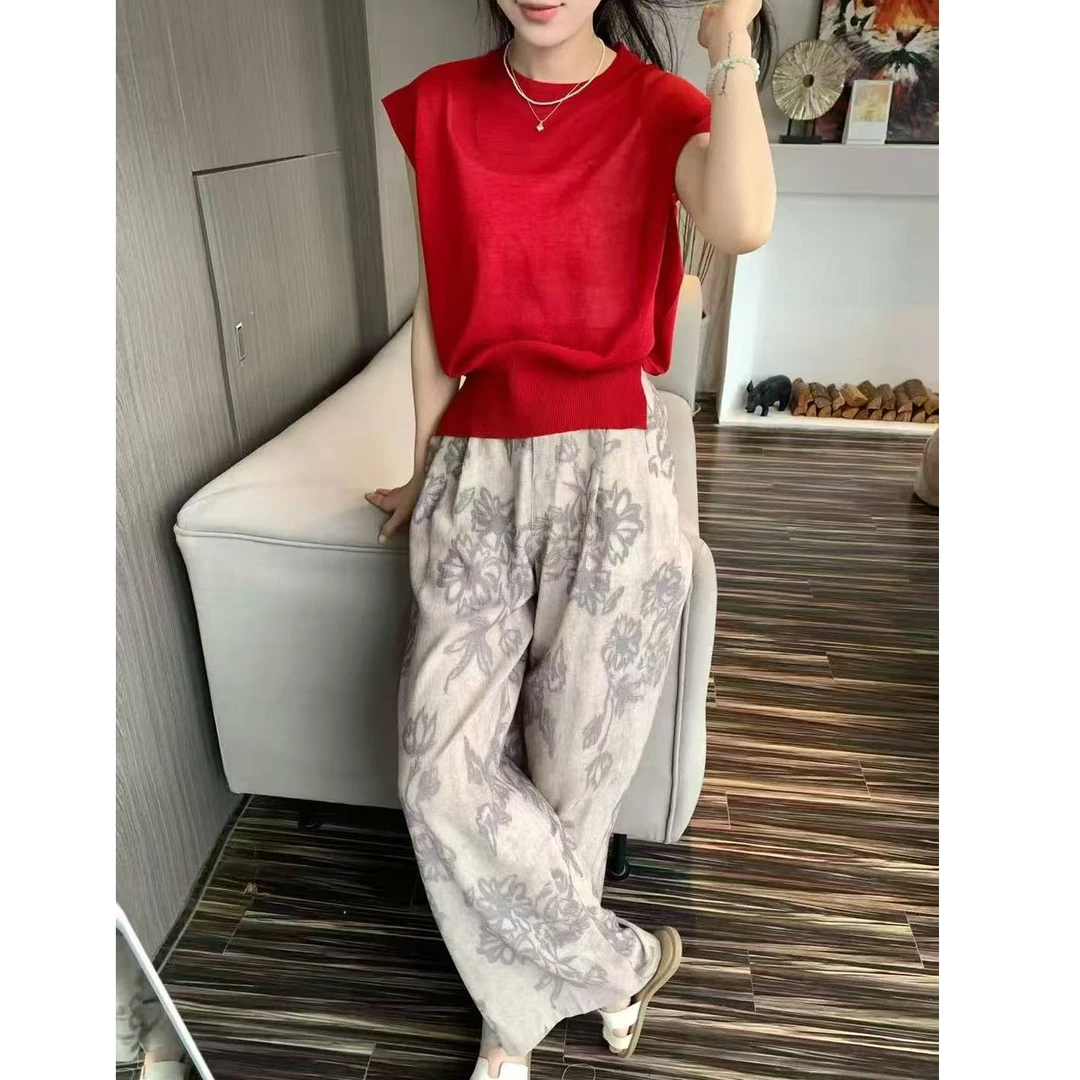 针织上衣印花裤两件套ZBT33496衣长56裤长99