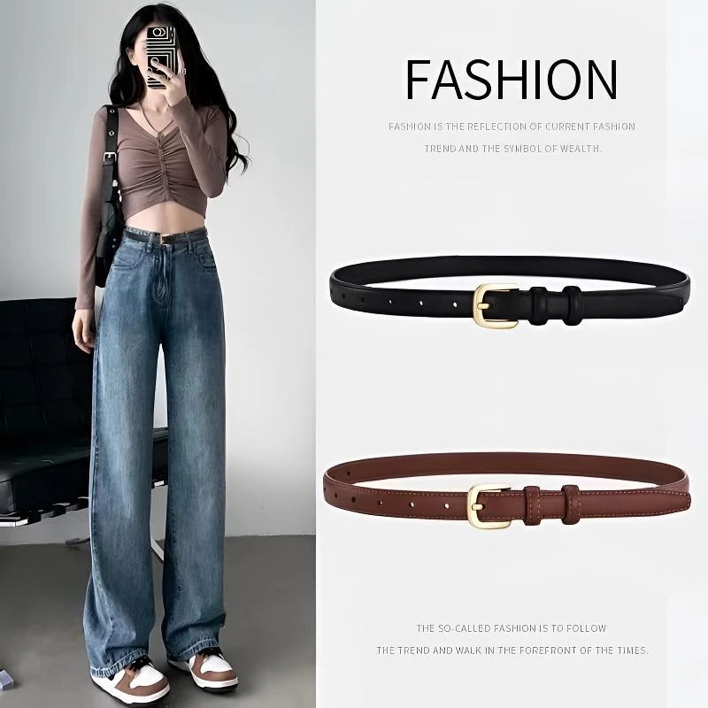 新款百搭女士皮带针扣装饰牛仔裤时尚腰带简约细带1.8cm