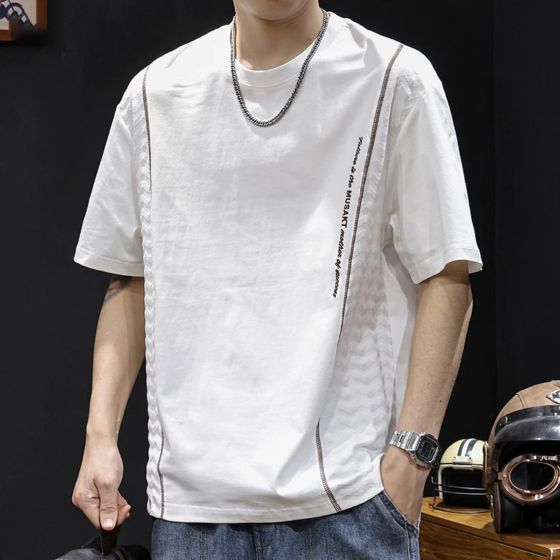 LEIGHZ/雷茨撞色潮牌短袖t恤男士大码夏季新款衣服重磅百搭体恤