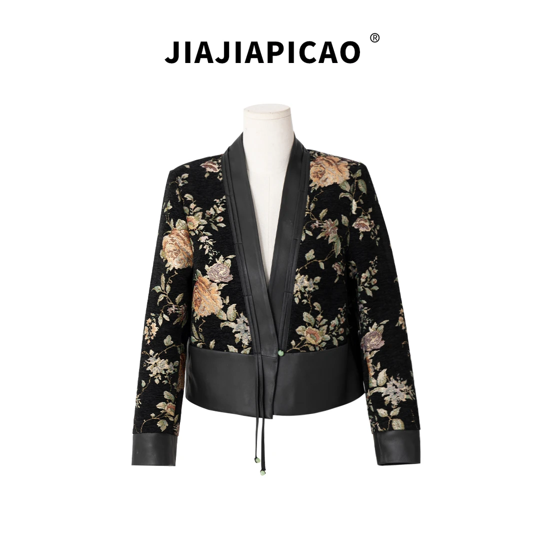 【佳佳新品】早春新款刺绣气质百搭女士绵羊皮皮衣/111-1