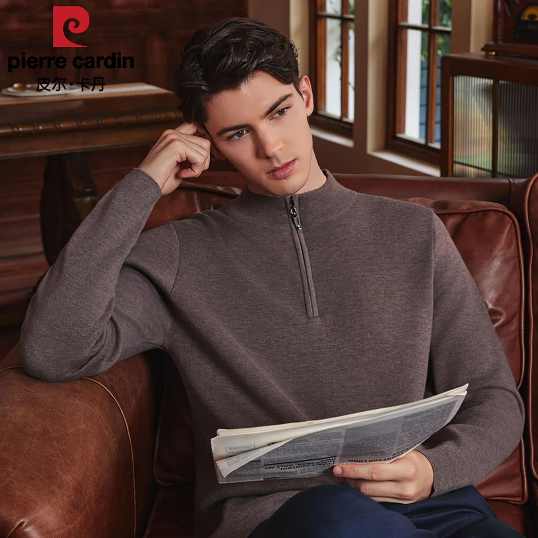 皮尔卡丹秋冬季针织衫男士长袖户外立领保暖休闲舒适时尚百搭潮流