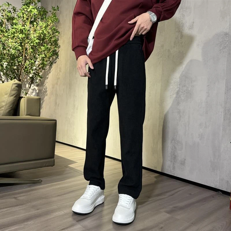 2024男装秋季直筒休闲裤男秋冬裤子抽绳松紧腰卫裤加厚加绒百搭