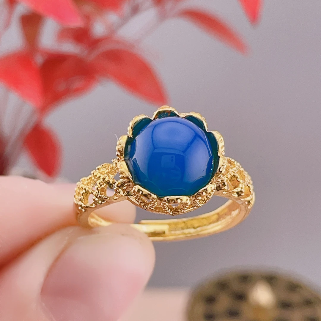 正品玛瑙玉髓戒指冰兰玉石花朵女戒时尚百搭女士潮流活口戒圈F481