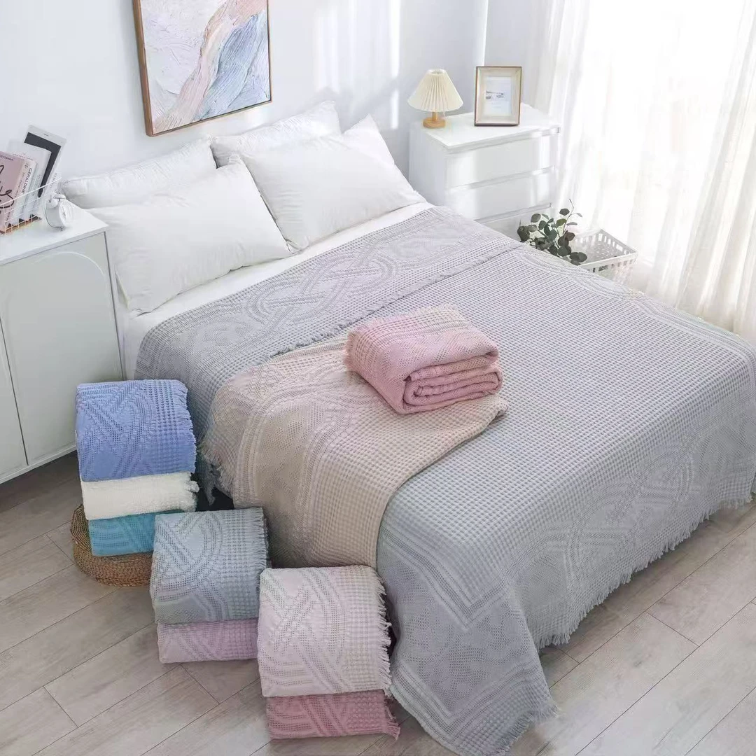 【相框华夫格】200cm*230cm出口外贸高定床品四季用亲肤汉麻床盖毯