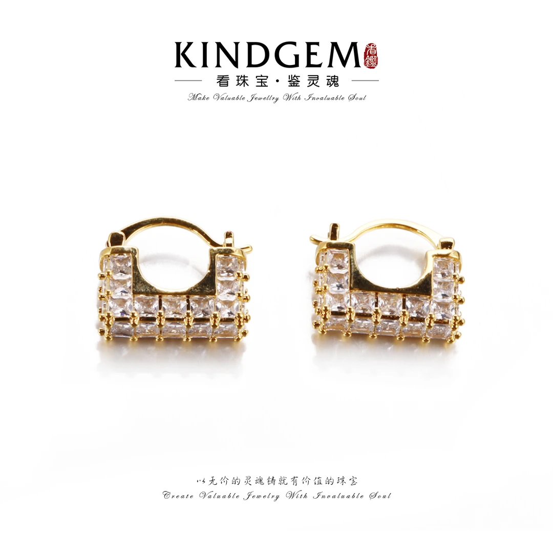 铜合金锆石耳饰 金色包包简约经典轻奢时尚耳环 AI20XIOC-22589