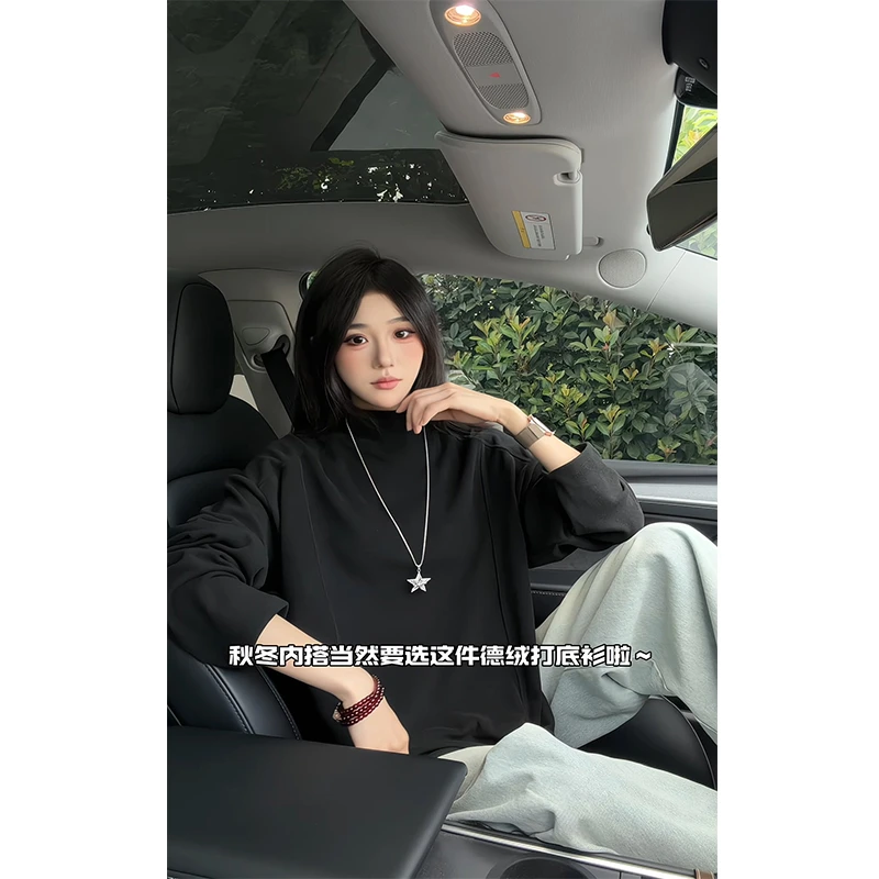 cleanfit纯色半高领德绒打底衫情侣秋冬保暖内搭美式高街长袖T恤