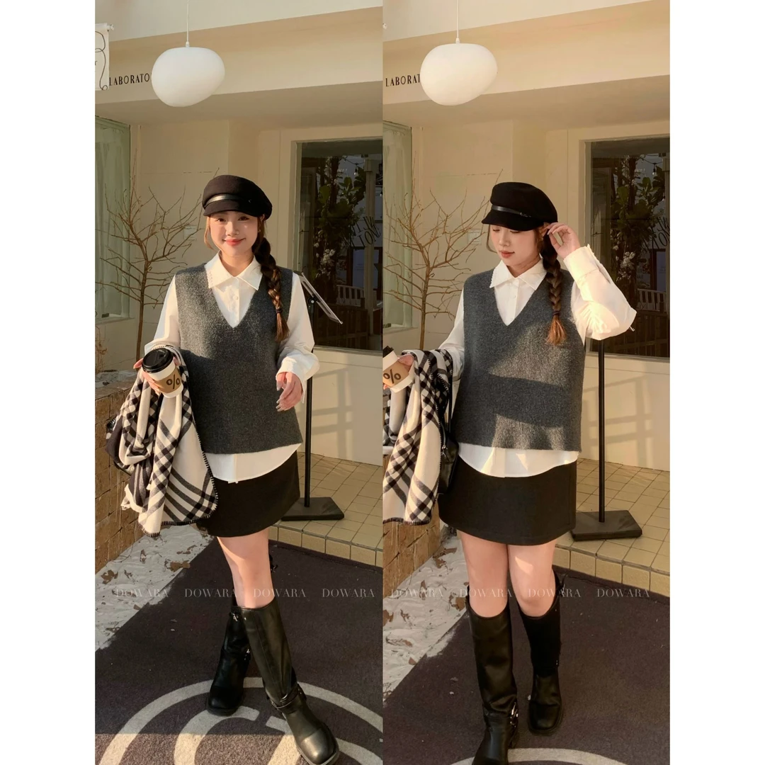 现货6627D大婉酱肉肉微胖定制韩系宽松时尚设计感前口袋设计半裙