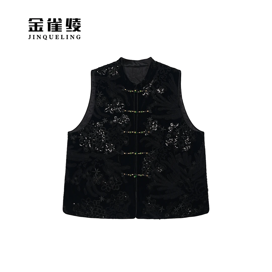 金雀绫【锦绣世家】新中式丝绒设计师款加宽加大棉马夹SZA4TW780