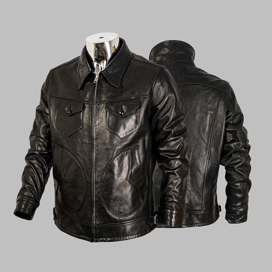 [华仔同款]复古门多萨皮衣黑色美式翻领山羊皮真皮春秋冬翻领男款