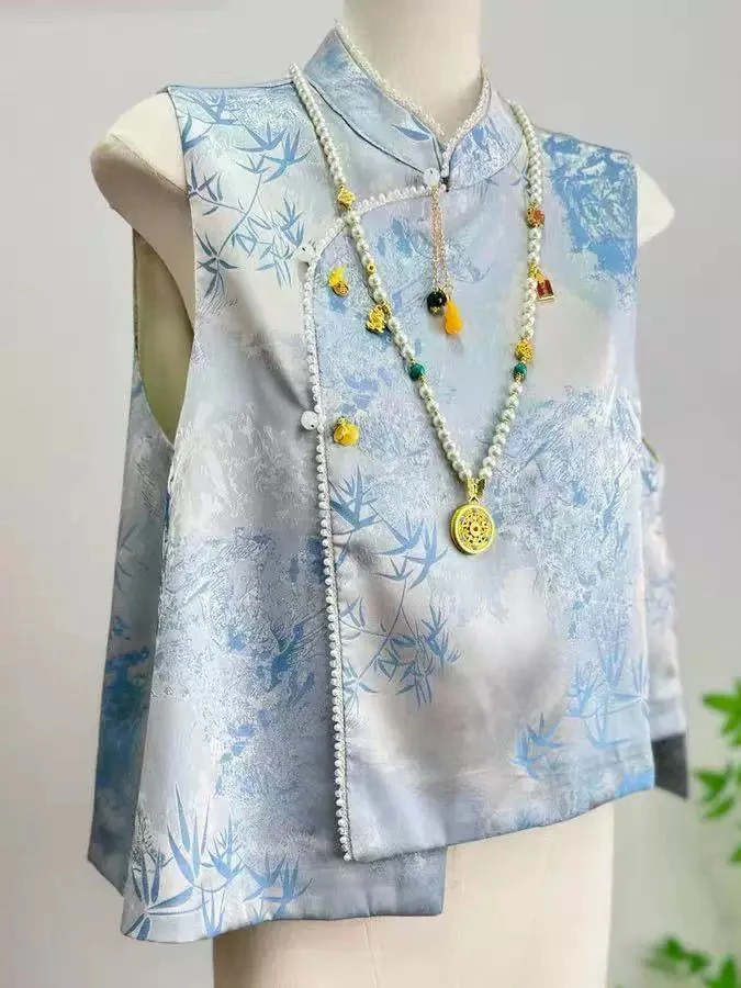 特价提花复古盘扣马甲