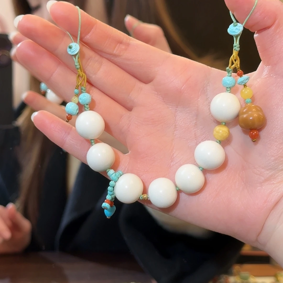 绿松石18K金镶嵌车挂15mm牙牙手机链