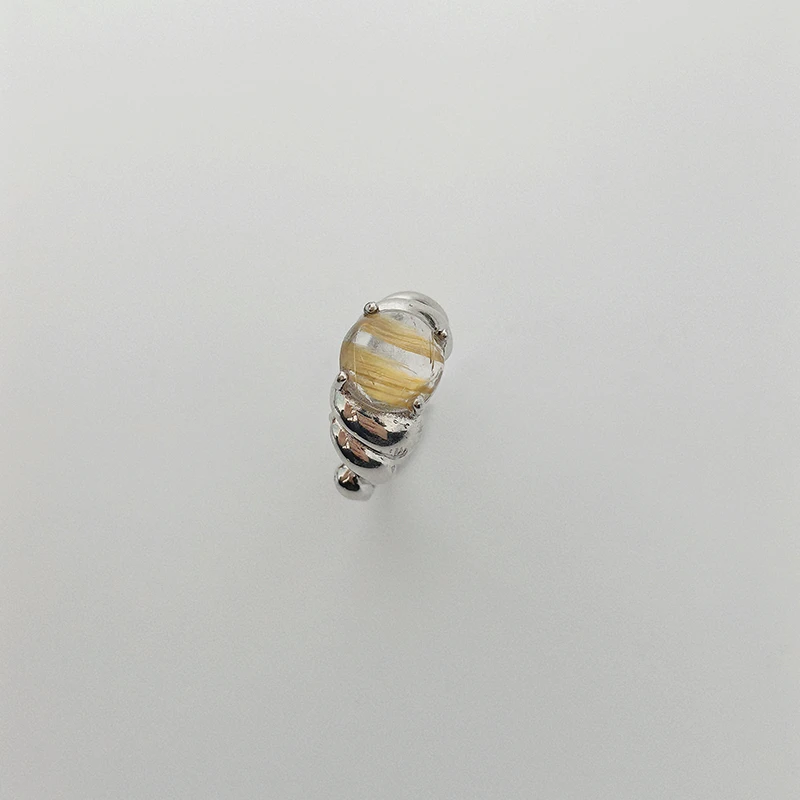 天然水晶 金板钛晶戒指开口式 S925银戒托