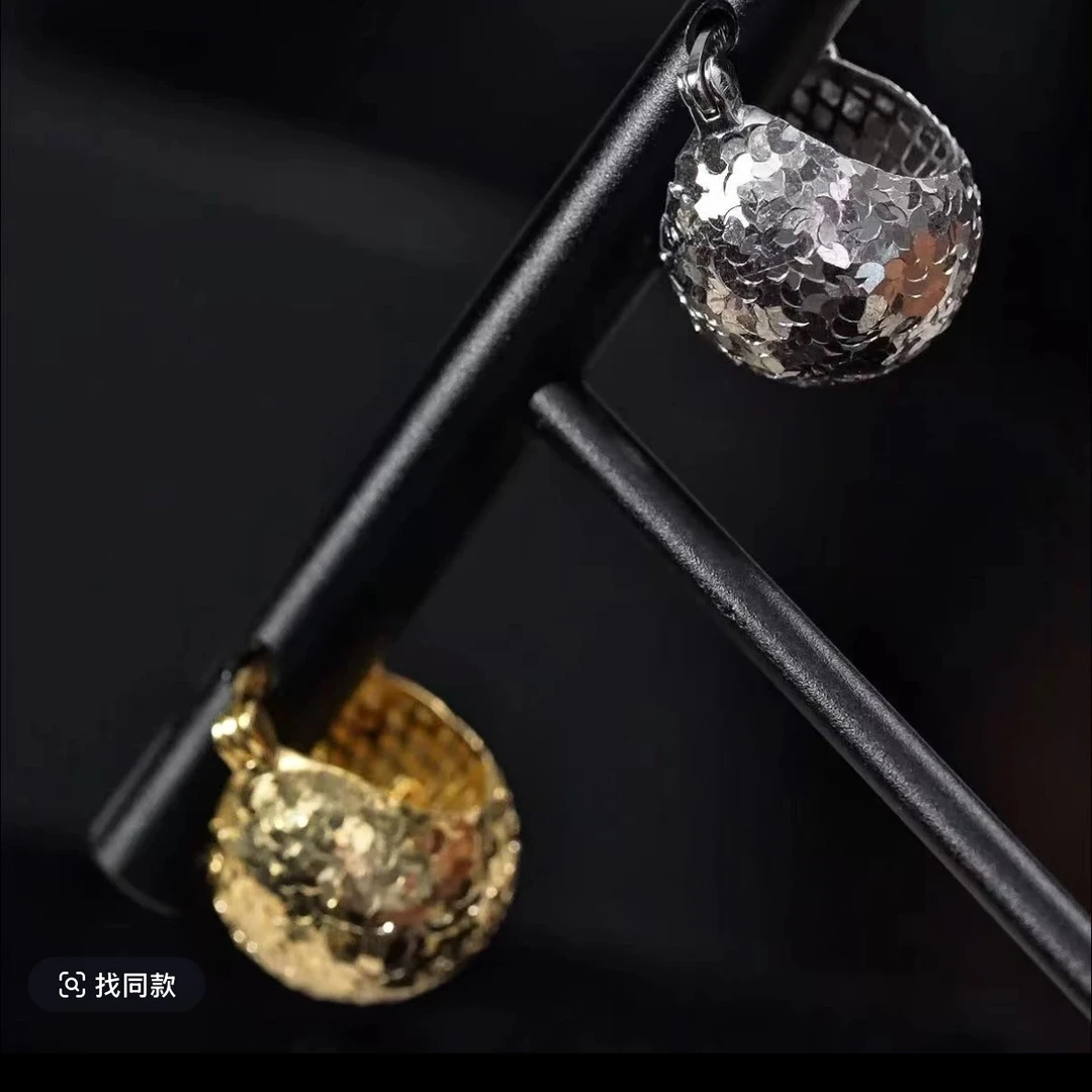 925银银制品 纯银925银重工（爆闪碎冰冰松果）耳球超闪耳扣5g通勤