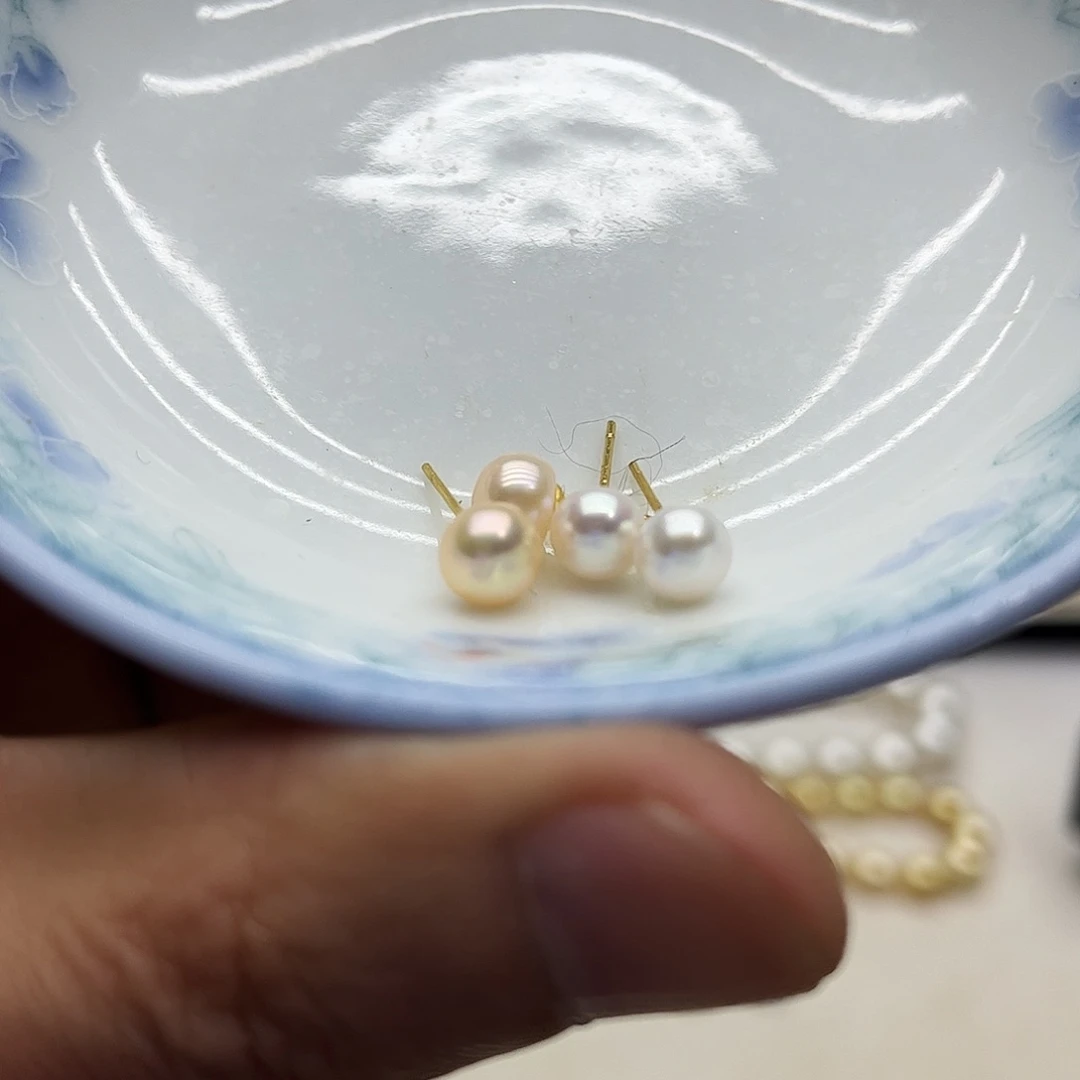 耳饰银S925镶嵌淡水珍珠