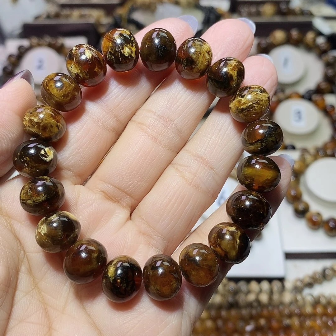 三***天琥珀未镶嵌裸石蜡花12m