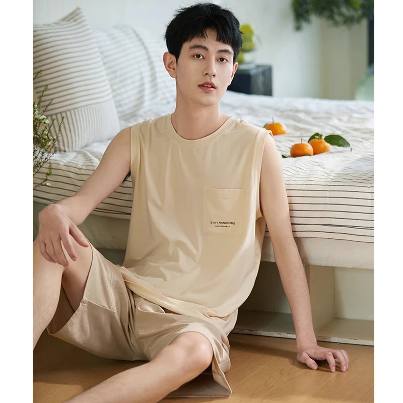 浪莎男士睡衣夏季薄款无袖背心夏天凉感男款家居服套装2025年新款