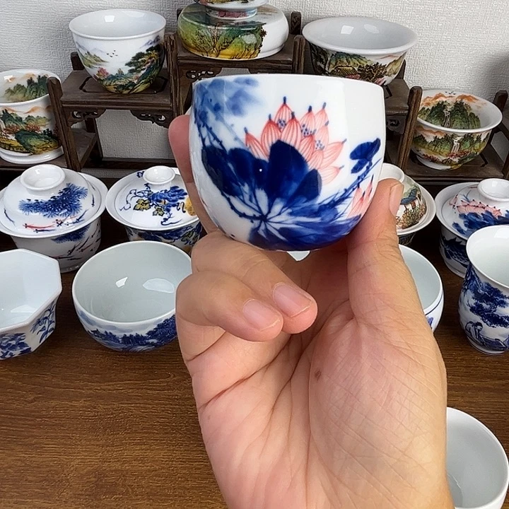 忠意堂釉下彩荷花鱼