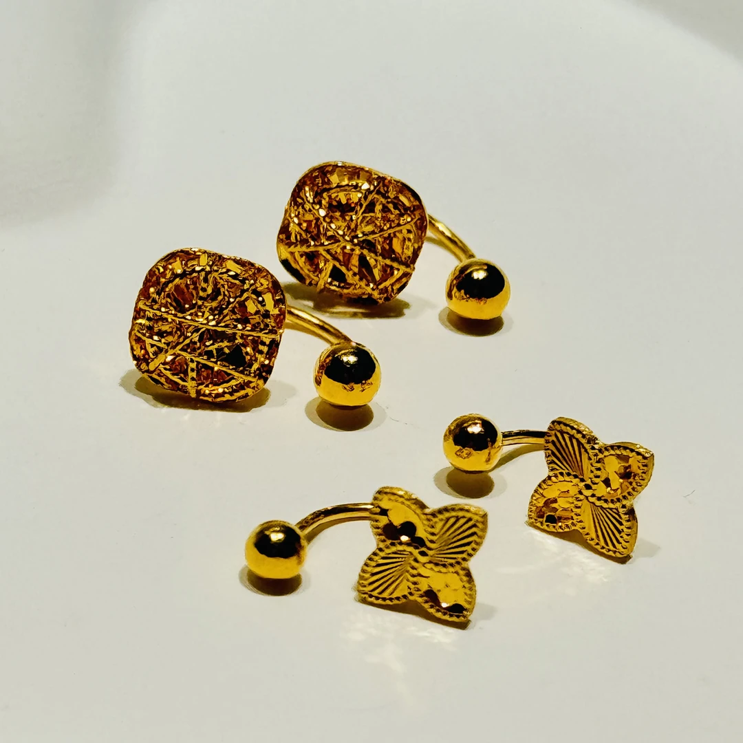 黄金足金999亮面五角星四叶草十字蝴蝶旋珠款U形耳环（多样性）